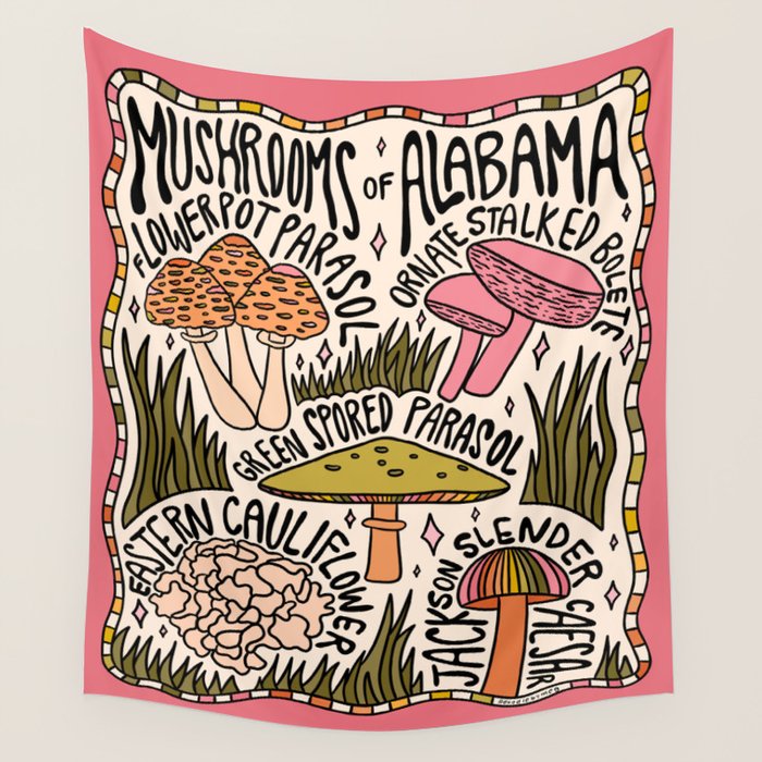 Mushrooms of Alabama Wall Tapestry Gallery Image 4