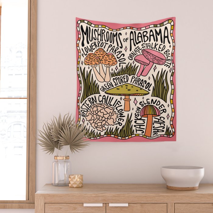 Mushrooms of Alabama Wall Tapestry Gallery Image 2