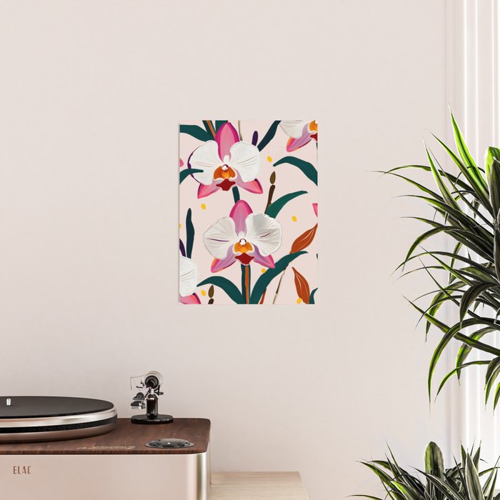 Pink Orchids, Floral Nature Vintage Botanical Painting, Flowers Pastel Subdued Elegant Garden, Plants Spring Blossom Illustration Poster Gallery Image 2
