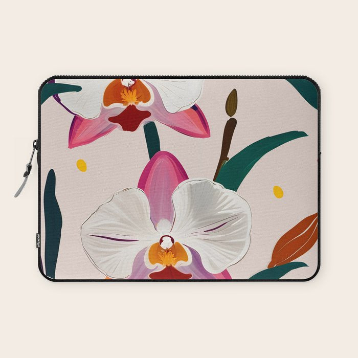 Pink Orchids, Floral Nature Vintage Botanical Painting, Flowers Pastel Subdued Elegant Garden, Plants Spring Blossom Illustration Laptop Sleeve Gallery Image 1