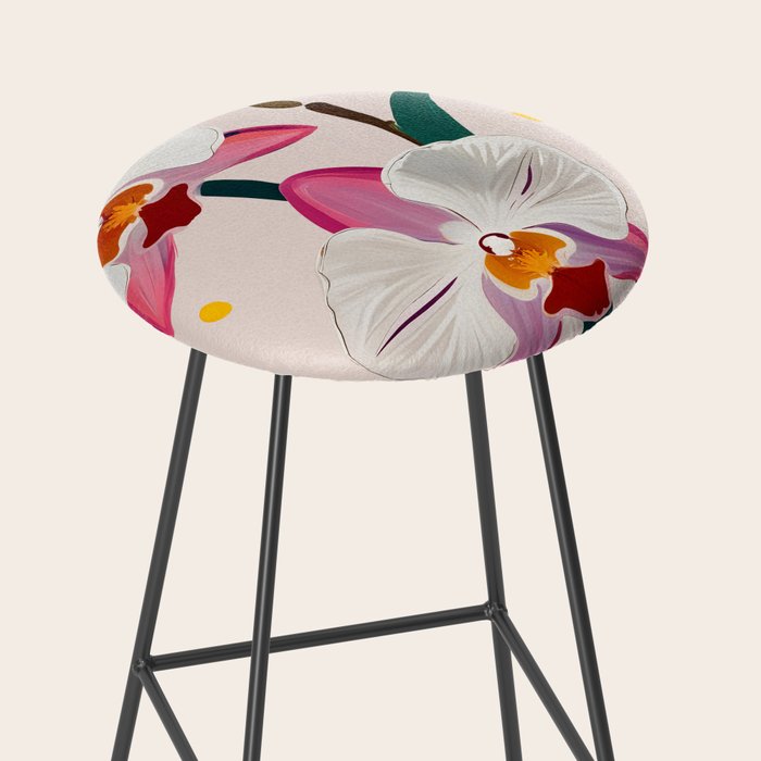 Pink Orchids, Floral Nature Vintage Botanical Painting, Flowers Pastel Subdued Elegant Garden, Plants Spring Blossom Illustration Stool Gallery Image 2