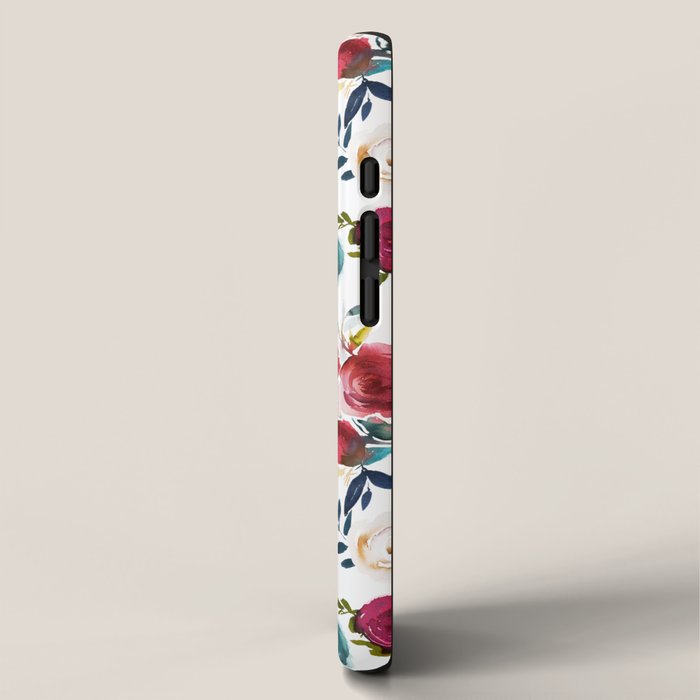 Burgundy pink teal blue watercolor boho floral iPhone Case Gallery Image 2