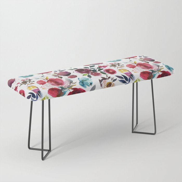 Burgundy pink teal blue watercolor boho floral Bench Gallery Image 1