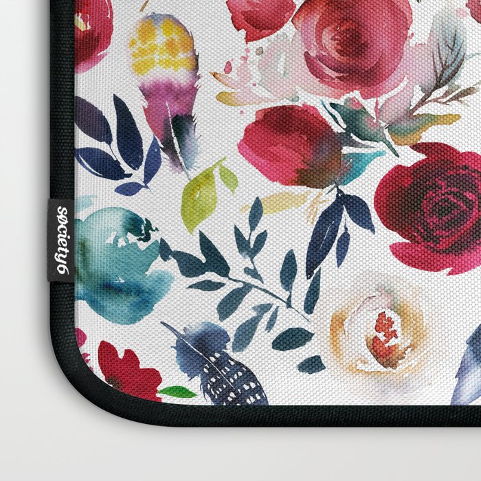 Burgundy pink teal blue watercolor boho floral Laptop Sleeve Gallery Image 3