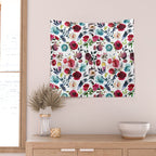 Burgundy pink teal blue watercolor boho floral Wall Tapestry Gallery Image 2