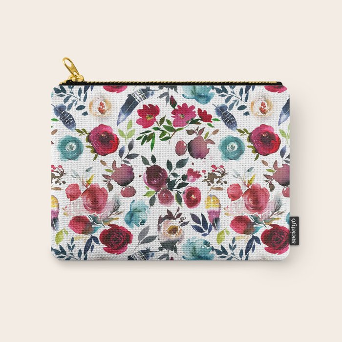Burgundy pink teal blue watercolor boho floral Carry All Pouch Gallery Image 1
