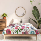Burgundy pink teal blue watercolor boho floral Comforter Gallery Image 3