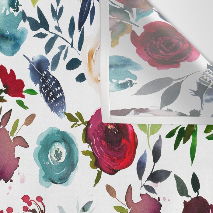 Burgundy pink teal blue watercolor boho floral Wall Tapestry Gallery Image 3
