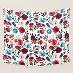 Burgundy pink teal blue watercolor boho floral Wall Tapestry Gallery Image 4