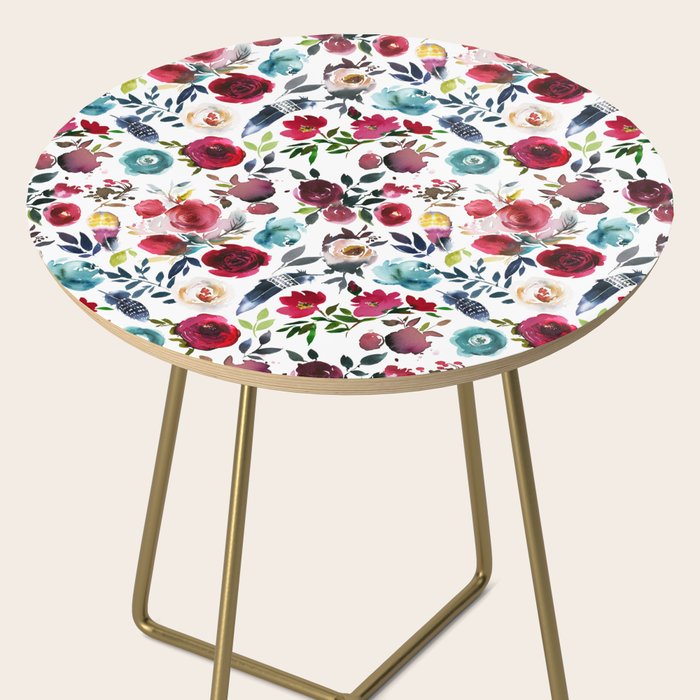 Burgundy pink teal blue watercolor boho floral Side Table Gallery Image 2