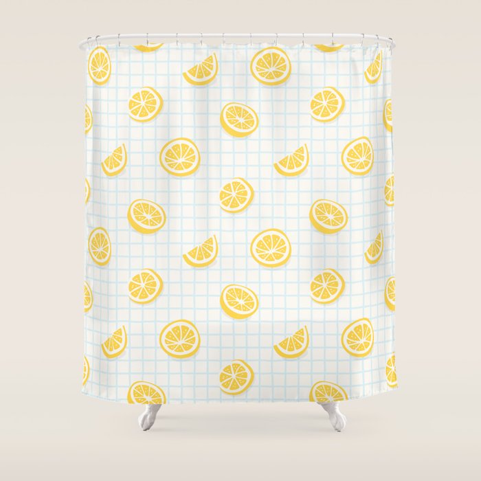 Retro lemon fruit slice cartoon pattern Shower Curtain Gallery Image 1