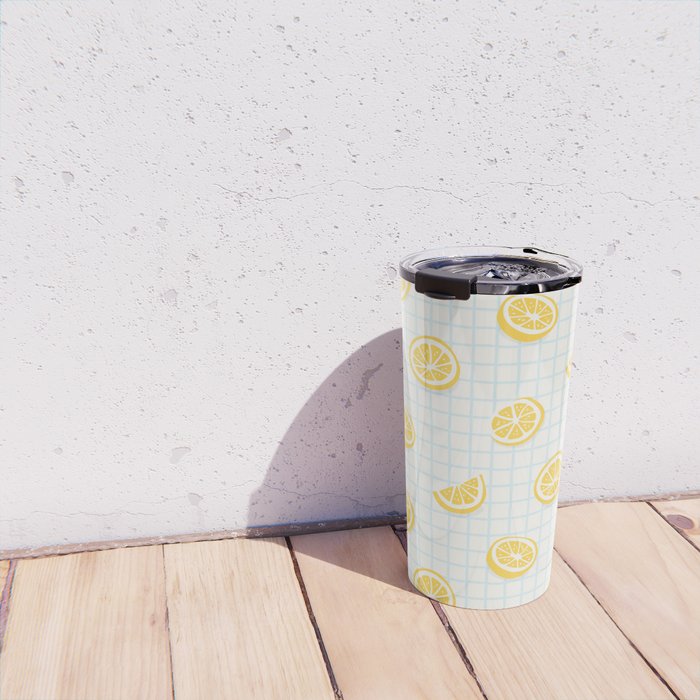 Retro lemon fruit slice cartoon pattern Travel Mug Gallery Image 4