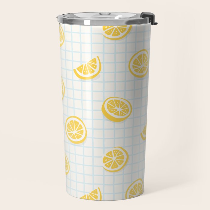 Retro lemon fruit slice cartoon pattern Travel Mug Gallery Image 2