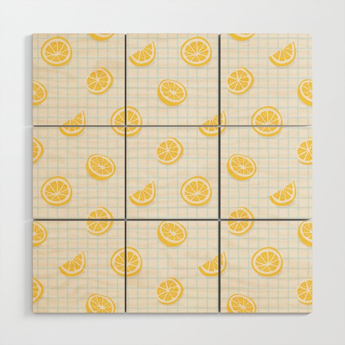 Retro lemon fruit slice cartoon pattern Wood Wall Art Gallery Image 1