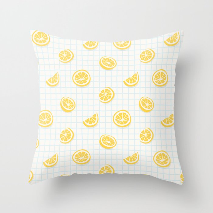 Retro lemon fruit slice cartoon pattern Throw Pillow Gallery Image 1