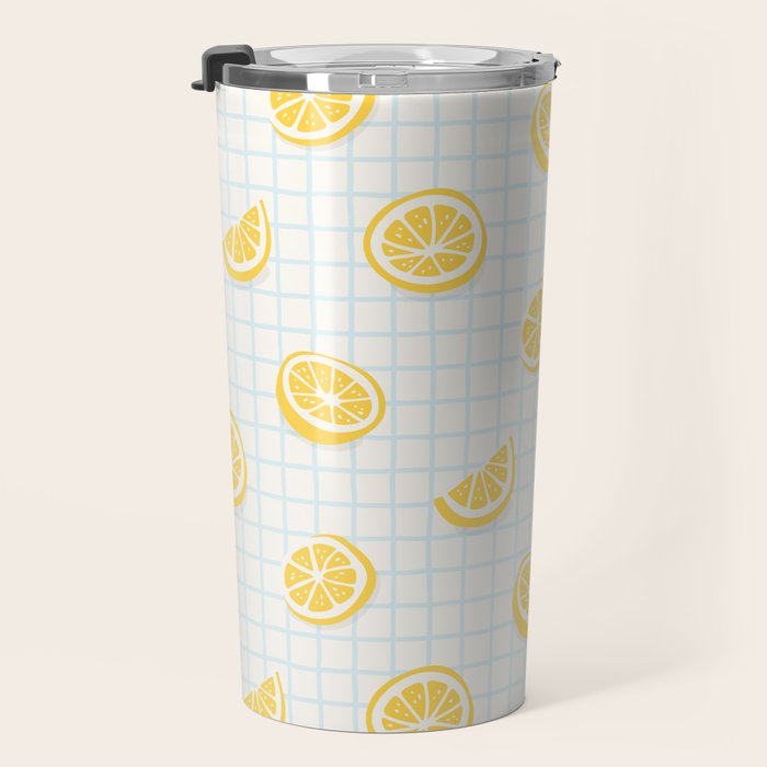 Retro lemon fruit slice cartoon pattern Travel Mug Gallery Image 3