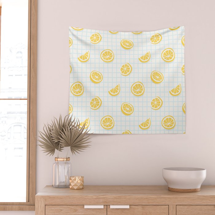 Retro lemon fruit slice cartoon pattern Wall Tapestry Gallery Image 2