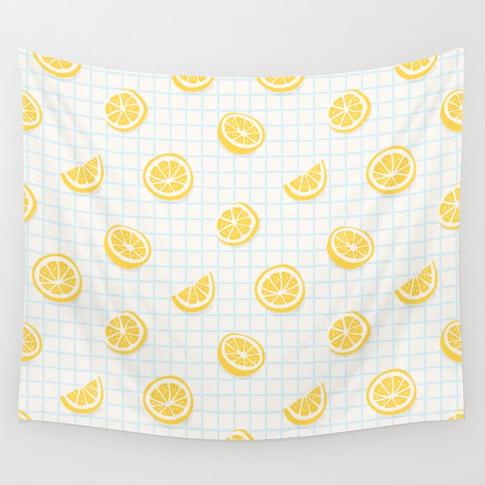 Retro lemon fruit slice cartoon pattern Wall Tapestry Gallery Image 4