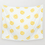 Retro lemon fruit slice cartoon pattern Wall Tapestry Gallery Image 4