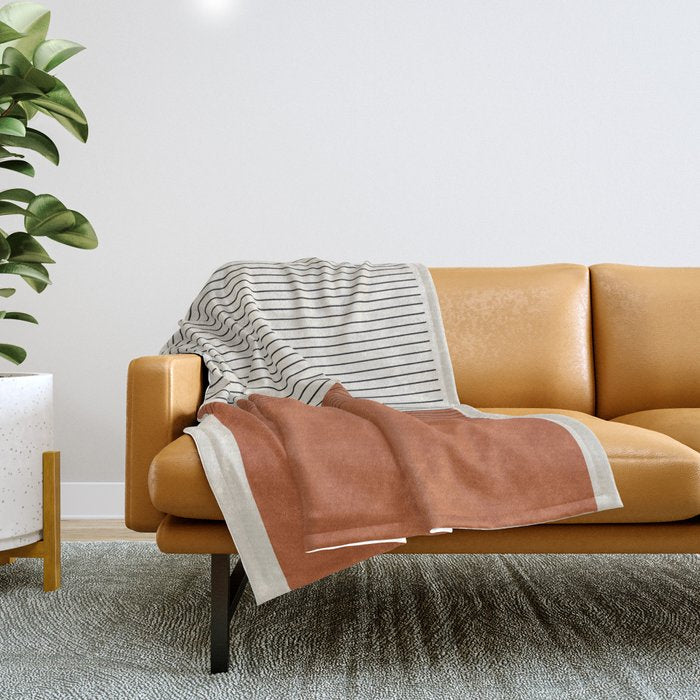 Terracotta Thin Black Lines Artwork Throw Blanket Gallery Image 1