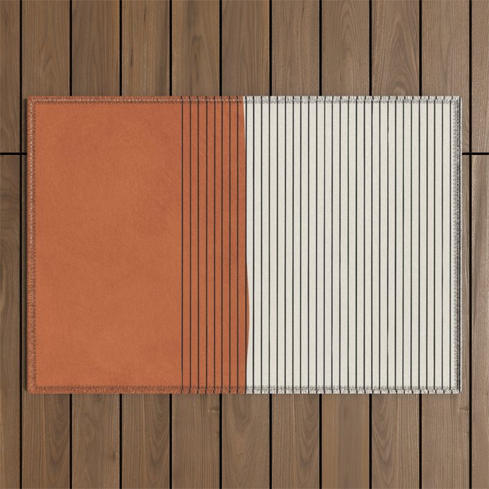 Terracotta Thin Black Lines Artwork Outdoor Rug Gallery Image 1