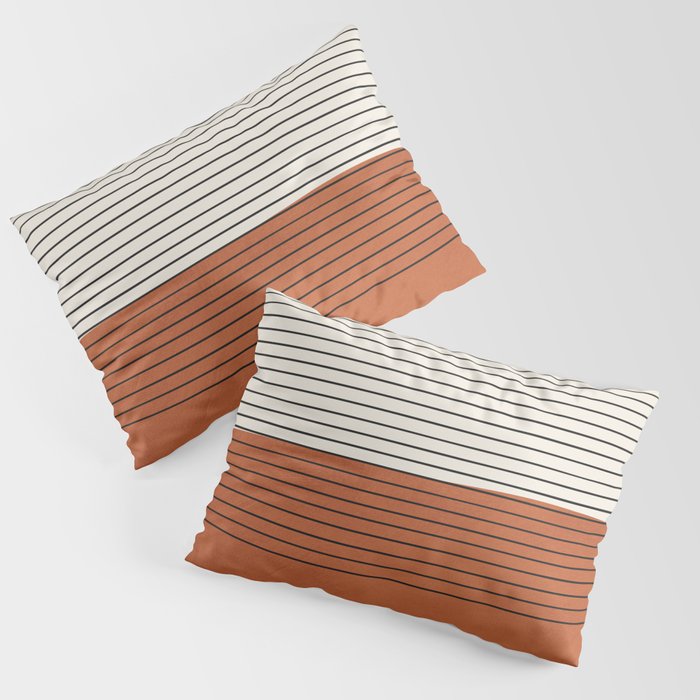 Terracotta Thin Black Lines Artwork Pillow Sham Gallery Image 3
