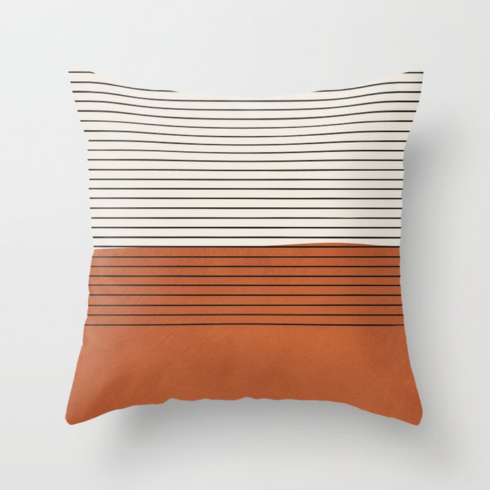 Terracotta Thin Black Lines Artwork Throw Pillow Gallery Image 6