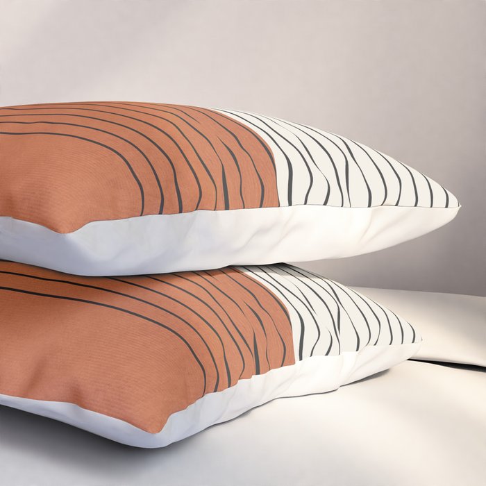 Terracotta Thin Black Lines Artwork Pillow Sham Gallery Image 3