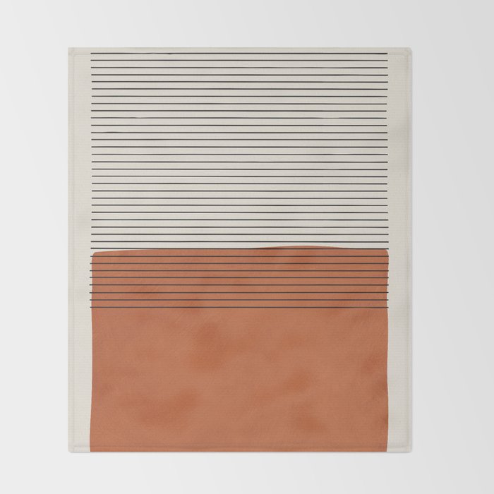 Terracotta Thin Black Lines Artwork Throw Blanket Gallery Image 2