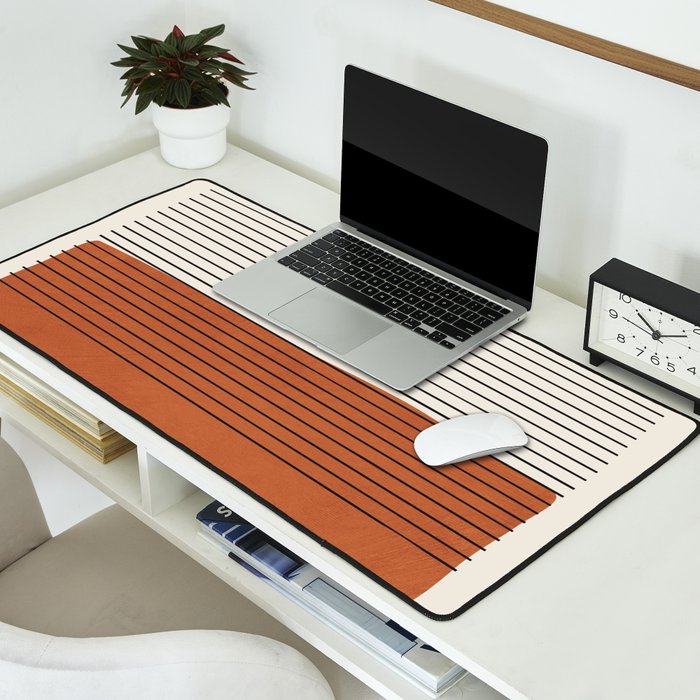 Terracotta Thin Black Lines Artwork Desk Mat Gallery Image 2