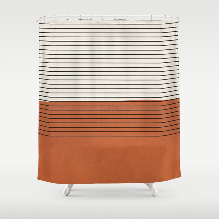 Terracotta Thin Black Lines Artwork Shower Curtain Gallery Image 1