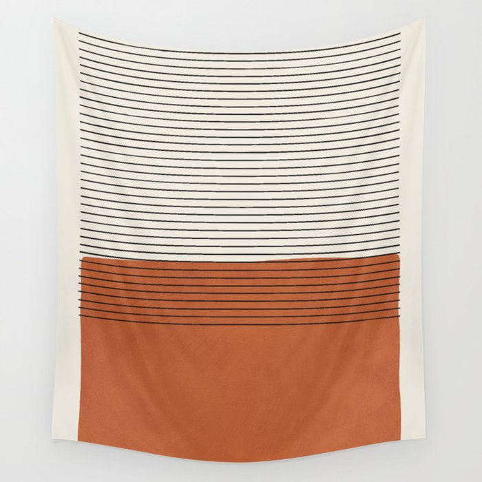 Terracotta Thin Black Lines Artwork Wall Tapestry Gallery Image 4