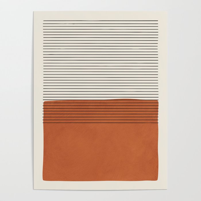 Terracotta Thin Black Lines Artwork Poster Gallery Image 4