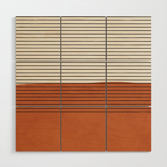 Terracotta Thin Black Lines Artwork Wood Wall Art Gallery Image 1