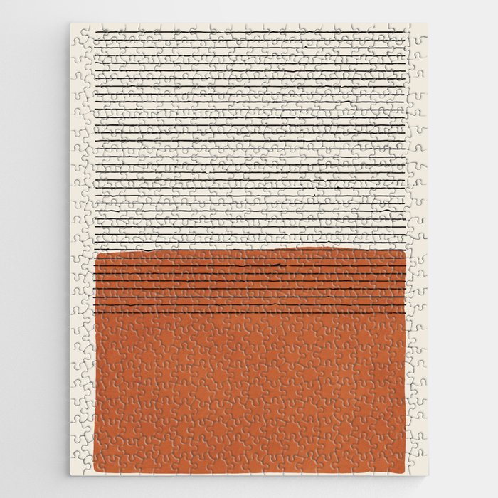 Terracotta Thin Black Lines Artwork Jigsaw Puzzle Gallery Image 1