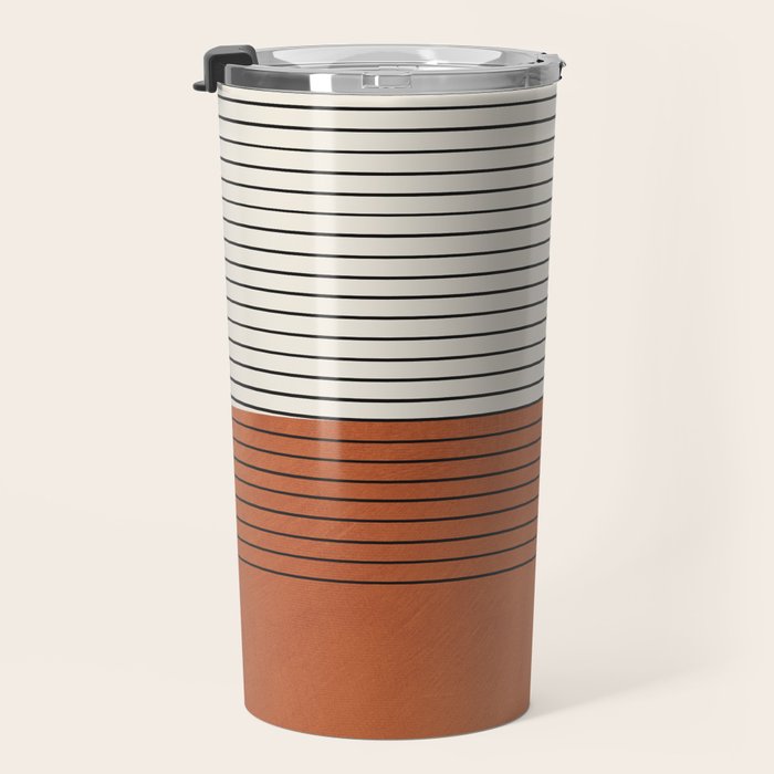 Terracotta Thin Black Lines Artwork Travel Mug Gallery Image 3