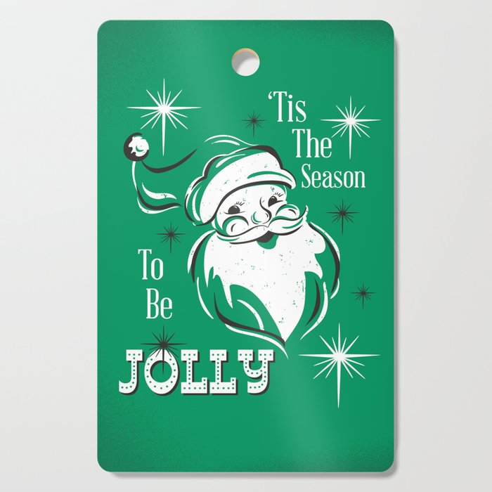 'Tis The Season - Retro Santa Green Cutting Board Gallery Image 1