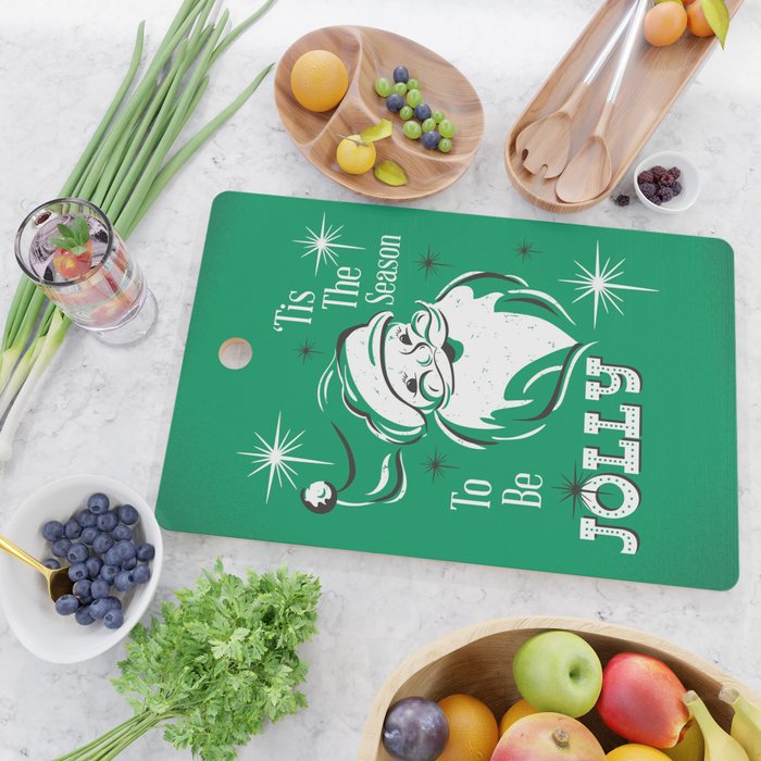 'Tis The Season - Retro Santa Green Cutting Board Gallery Image 2