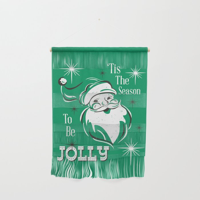 'Tis The Season - Retro Santa Green Wall Hanging Gallery Image 1
