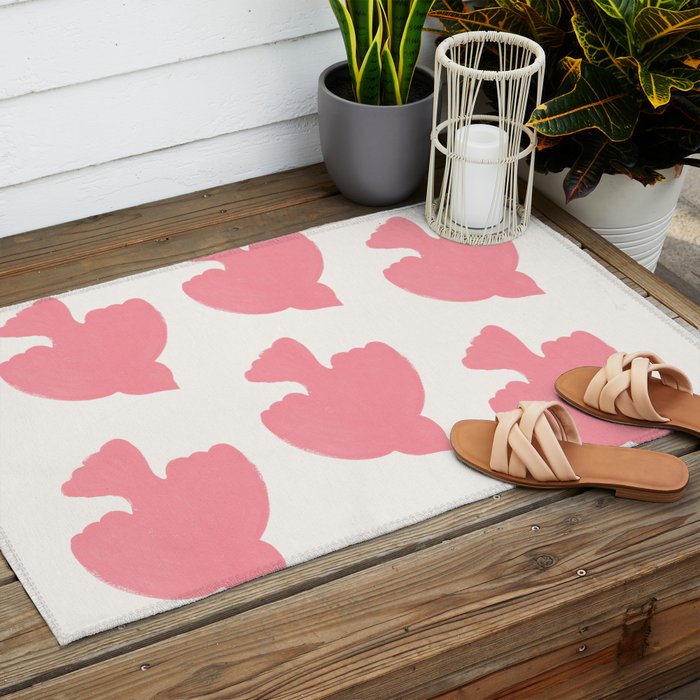Pink Birds Flying - Painting Outdoor Rug Gallery Image 2