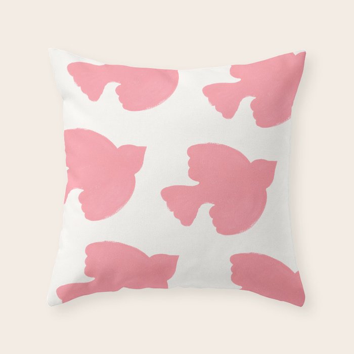 Pink Birds Flying - Painting Throw Pillow Gallery Image 6