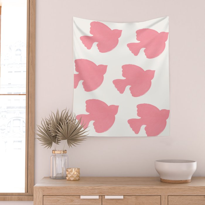 Pink Birds Flying - Painting Wall Tapestry Gallery Image 2