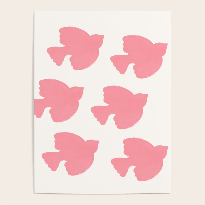 Pink Birds Flying - Painting Poster Gallery Image 1