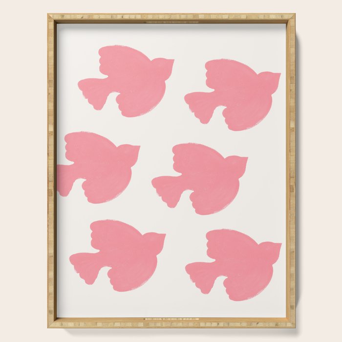 Pink Birds Flying - Painting Serving Tray Gallery Image 1