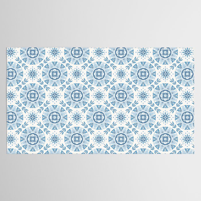 Folk Art Shapes Block Print - Blue Tablecloth Gallery Image 2