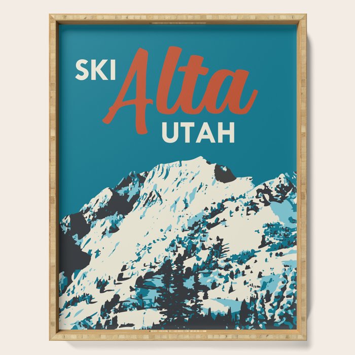 Ski Alta Utah Vintage Ski Poster Serving Tray Gallery Image 1