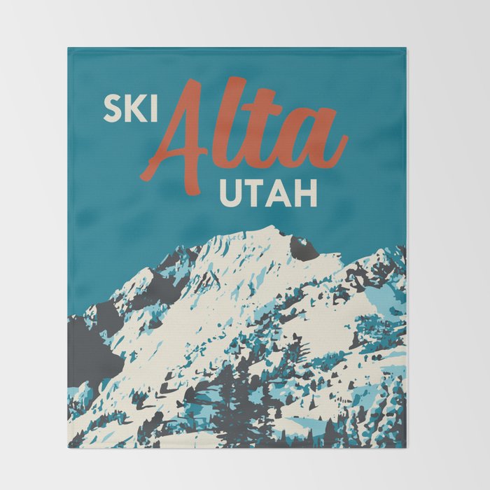 Ski Alta Utah Vintage Ski Poster Throw Blanket Gallery Image 2
