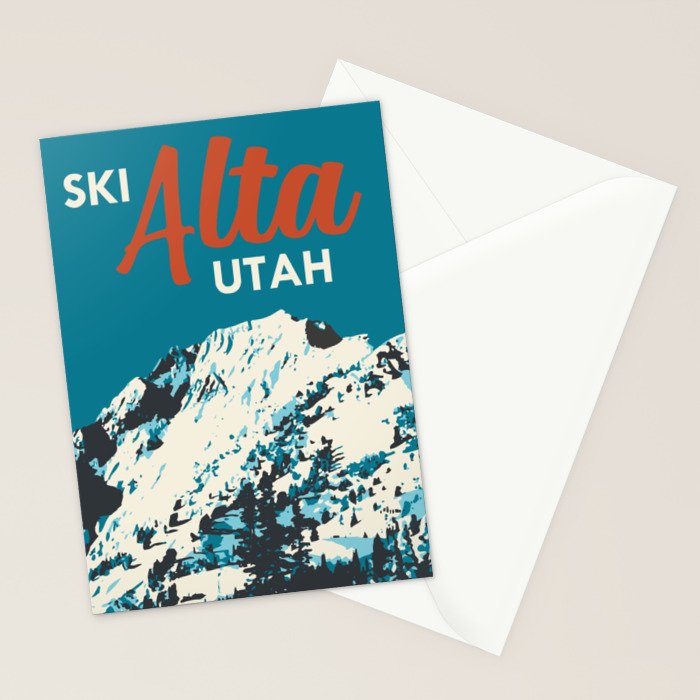 Ski Alta Utah Vintage Ski Poster Stationery Card Gallery Image 2