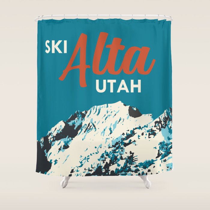 Ski Alta Utah Vintage Ski Poster Shower Curtain Gallery Image 1