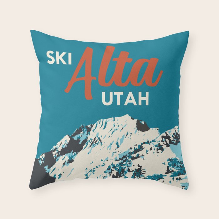 Ski Alta Utah Vintage Ski Poster Throw Pillow Gallery Image 6